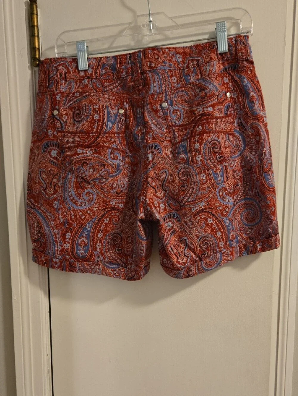 Bandolino Red Paisley Bermuda Shorts with Light Blue Highlights
